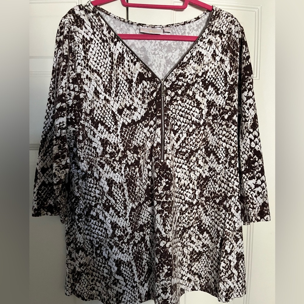 Belle by Kim Gravel Brown/ White Snake Print Top